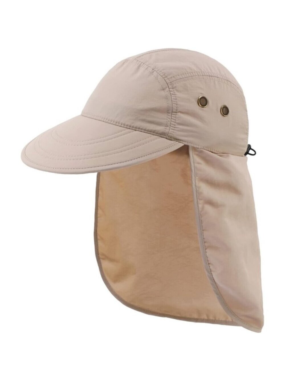 Men's Beige 100% Polyester Wide Brim Uv Protection With Neck Flap Fishing Hat